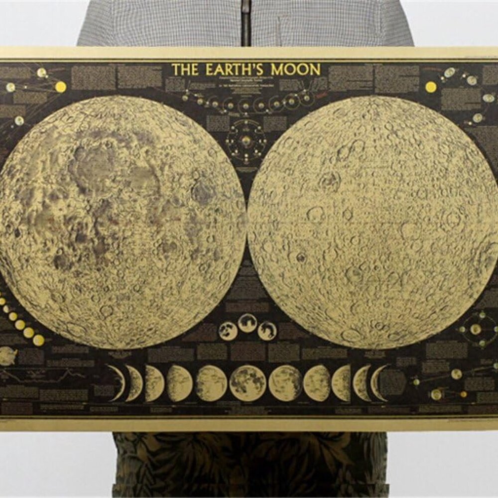 Retro Moon Phase Poster Kraft Wall Murals, Living Room Bedroom Removable